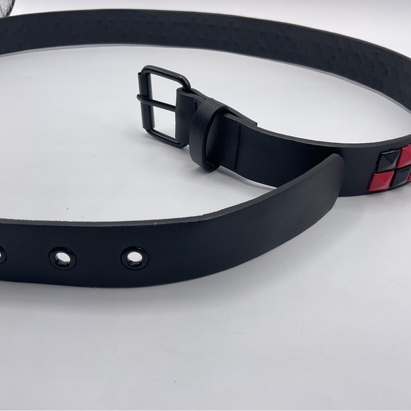 Punk Studded Belt 2 Row Pyramid Emo Stud PU Rock Goth Scene Rivet Black Red Pink - Picture 7 of 11